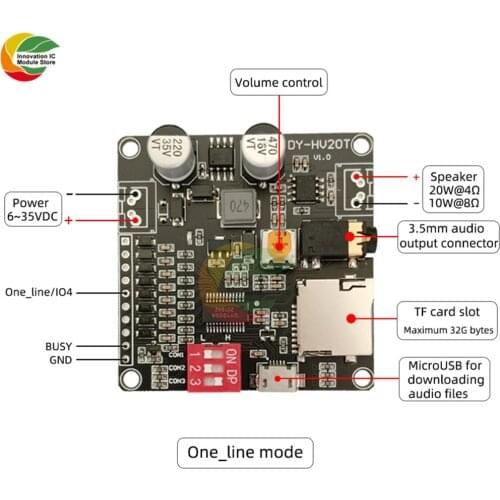 10W/20W Voice Playback Module Board MP3 Music Player SD/TF Card Integrated I/O Trigger UART Protocol Control for Arduino