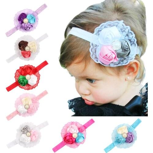 Baby girl headband Infant hair cloth Tie bows newborn Headwear tiara headwrap Gift Toddlers bandage Ribbon Rose Flower Lace