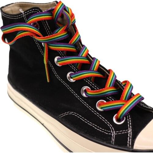 2pcs=1 Pair Rainbow Shoelace Gradient Color Low-cut High Top Canvas Shoes Laces Personalized Printing Creative Accesories