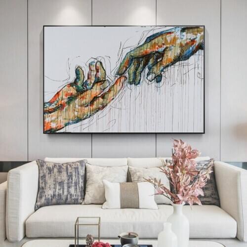 RELIABLI ART Abstract Graffiti Canvas Painting Famous Artwork Wall Art Posters and Prints Lover Hands Wall Pictures No Frame