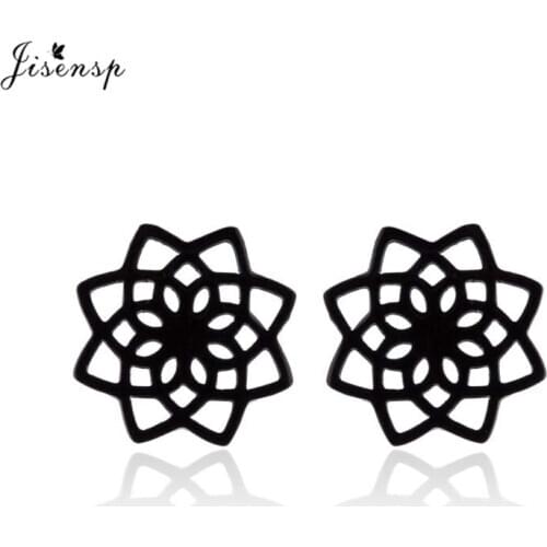 Bohemia Flower Earrings Women Fashion Black Stainless Steel Indian Mandala Stud Earrings Boho Jewelry Party pendientes 2020