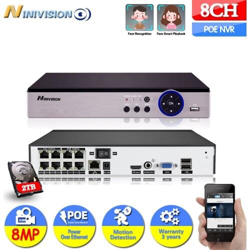 NINIVISIONNvr 8 Channel Poe CCTV Network Video Recorder Support Onvif Ip Camera Video Surveillance Recorder 4K Security Cameras