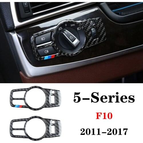 Carbon Fiber Car styling Interior Headlight Switch Cover Trim Sticker Accessories For BMW 5 Series F10 2011-2017