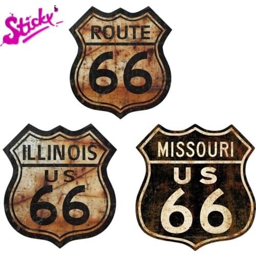STICKY Retro Route 66 Missouri Distressedand Illinois Series Badge Brand Car Sticker Decal Decor Motorcycle Off-road Laptop