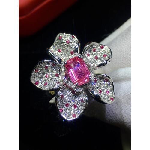 Fine Jewelry Pure 18 K White Gold 100% Natural Unheat Pink Sapphire 0.98ct Gemstones 18k Sapphire Diamonds Female Wedding Rings