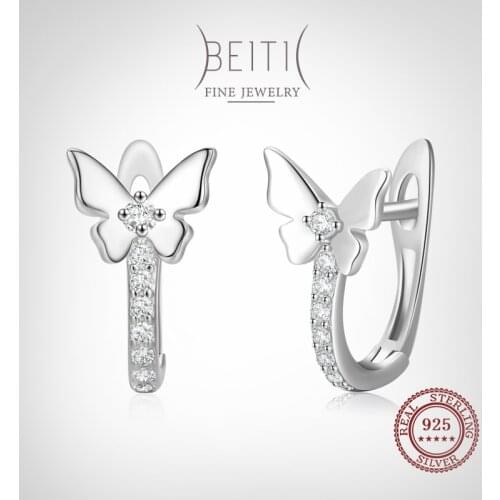 Beitil 100% 925 Sterling Silver Luxury Charm Butterfly Cubic CZ Earrings Korean Style For Women Girls Party Accessories Jewelry