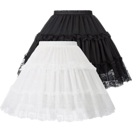 Womens Skirts Lolita Y2K Crinoline Petticoat Evening Party Gothic Underskirt Vintage Elastic Waist 2 Loop Ruffles Mini Skirt