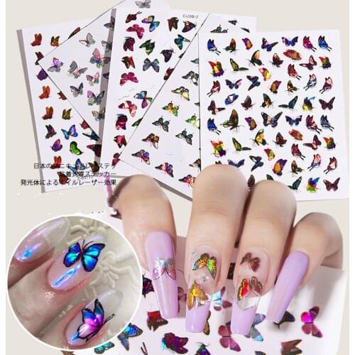 1pc Butterfly Nail Sticker Laser Color Butterfly Nail Decal Designs Manicure Nail Decoration Sticker Tool