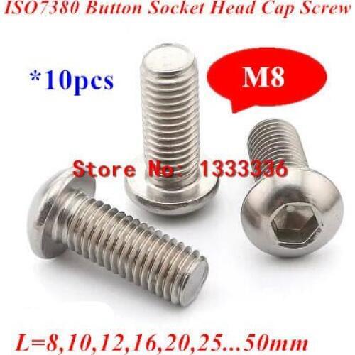 10pcs M8 ISO7380 Stainless steel Screws Button Head Hex Socket Round Machine Screw Mushroon Bolts M8X10/12/16/20/25/30/40/50mm