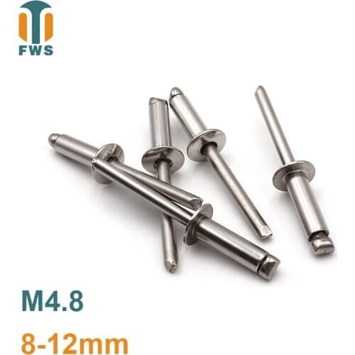10 PCS M4.8 8-12mm DIN EN ISO 15983 GB /T 12618.4 Stainless Steel Open End Blind Rivets Pop Rivets With Protruding Head