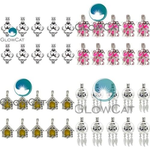 K445 Dog Paw Print Pearl Cage Essential Oil Diffuser Aromatherapy Beads Cage Locket Pendant Trendy Necklace Jewelry Making