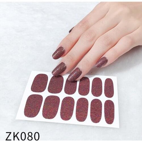 12 Stickers Gradient Glitter Onion Powder Nail Stickers Full Coverage European Art Design Self-Adhesive Nail Stickers