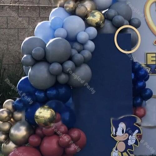 123 Doubled Matte Grey Navy Blue Balloon Garland White Magenta 4D Chrome Gold Baby Shower Gender Reveal Birthday Party Supplies