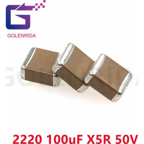 5pcs 2220 5750 100uF 50V X5R 10% SMD Thick Film Chip Multilayer Ceramic Capacitor