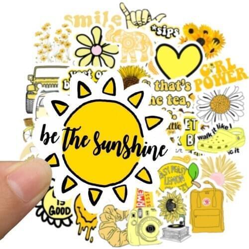 50PCS Yellow Cute Stickers Waterproof Vsco Trendy Aesthetic Hydroflasks Sticker for Teens Girls Water Bottles Skateboard