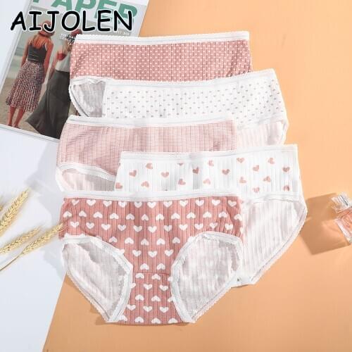 AIJOLEN Cotton Threaded Panties With Bowknot Love Girls Panties Soft And Breathable White Ladies Panties