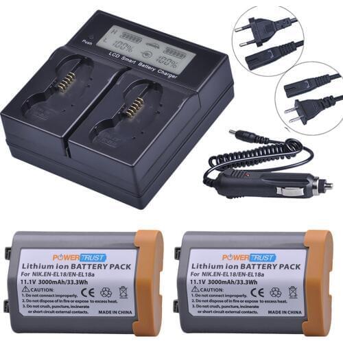 2Pcs 3000mAh EN-EL18 EN-EL18A Battery+Smart Rapid LCD Dual Charger for Nikon EN EL18 ENEL18 D4, D4S, D5, MB-D12, D800, D800E