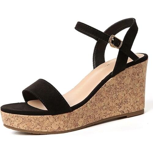 Gladiator Wedges Sandals 2020 New Summer Womens Flock Fashion Buckle Open Toe Dress Shoes High Heels Platform Sandals for Women