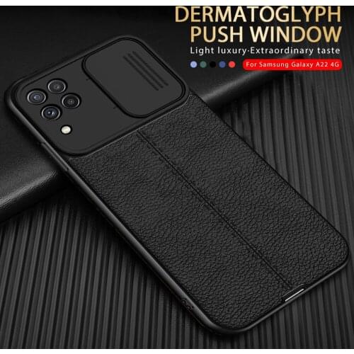 Lychee Patten Push Window Camera Protection Case For Samsung Galaxy A22 2021 4G SM-A225F/DS 6.4'' Soft Silicone Shockproof Coque