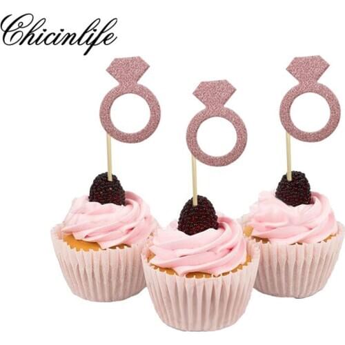 Chicinlife 10Pcs diamond Ring Cupcake Toppers Bridal shower Hen Bachelorette Party Wedding Decoration Supplies Cupcake Decor