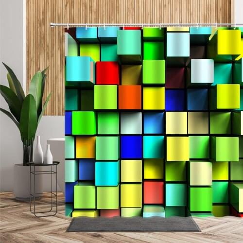 Color Geometric Figure Shower Curtain Stereo Abstract Art Background Bathroom Decoration Waterproof Bath Curtain Bathtub Screen