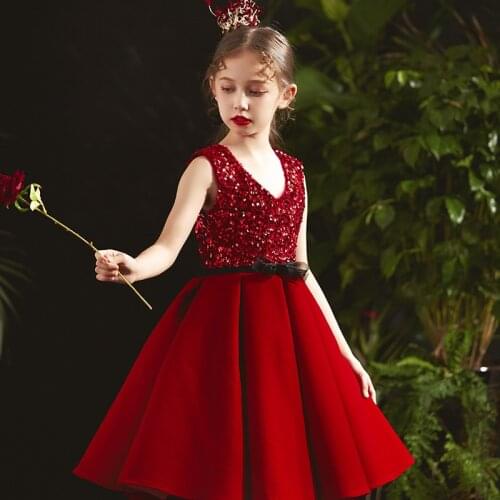 Girls First Communion Dress Flower Girl Wedding Sequins Dresses for Kids Piano Performance Vestidos Children Pageant Ball Gown