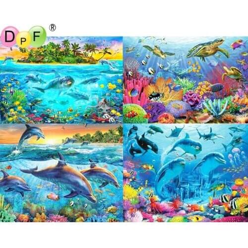 DPF 5D full Round Diamond Painting DIY Magic Cube Cross Stitch Art Crafts Island Dolphin Diamond Embroidery Mosaic Home Decor
