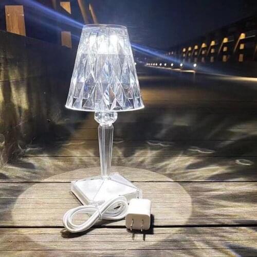 Italy Kartell Diamond Table Lamp USB Acrylic Atmosphere Lamp Touch Type Bedside Lamp Crystal Table Lamp Creative