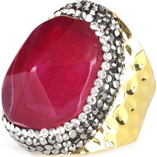 KEJIALAI New Arrival Alloy Rhinestone Angular Nature Stone BlueTurquoise Cuff Jewelry Ring For Women Anniversary Gift