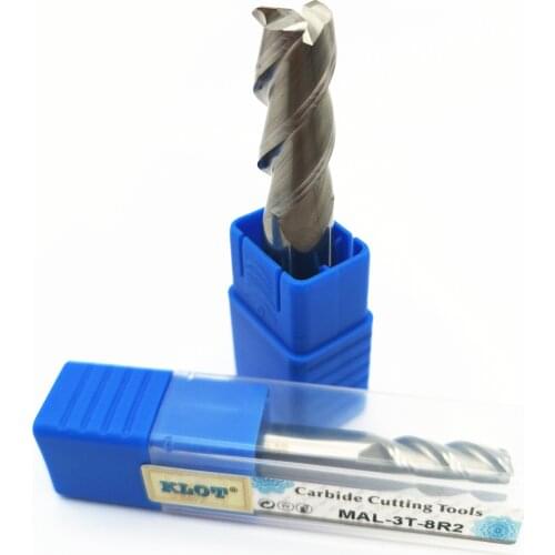 KLOT HRC50 Corner Radius for Aluminum Solid Carbide 3-Flute End Mill 6 8 10 12mm R0.5 R1 R1.5 R2 R3