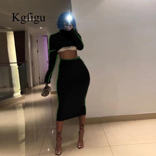 KGFIGU 2 Piece Set Suits Gray casual loose oversize Two Piece Set 2019 Fall Party Women Sets Long sleeve Top and maxi Skirts