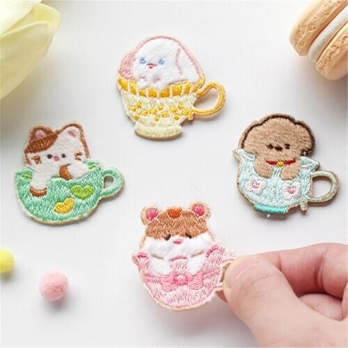 Maxsin High Quality lovely little cup dog cat rabbit Patches for child Bag Jeans Iron On cartoon animal Patches for Clothes DIY
