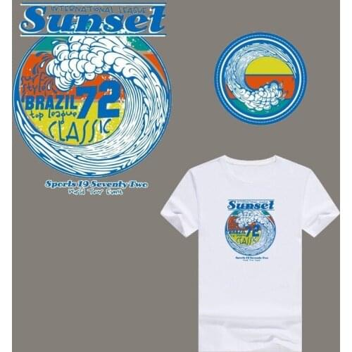 Fashion Wave Sunset Parches Iron On Stickers Washable Appliques A-level Patches Heat Transfer For DIY Accessory Clothes Bags