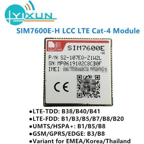 SIMCOM SIM7600E-H LCC LTE Cat4 Module LTE-TDD B38/B40/B41 LTE-FDD B1/B3/B5/B7/B8/B20 UMTS/HSPA+ B1/B5/B8 GSM/GPRS/EDGE B3/B8