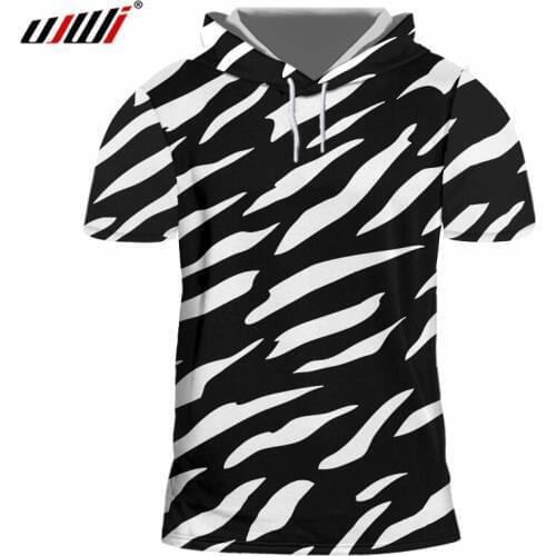 UJWI Mens New Cool Tee Shirt 3D Printed Creative The Zebra Stripes Stitching Clothing Man Spandex Hooded Tshirt Dropshipping