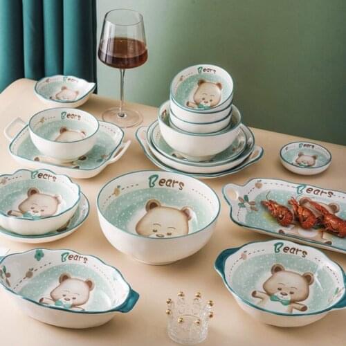 Dinner Plate Set Ceramic Kitchen Plate Tableware Set Food Pot Dishes Rice Salad Noodles Bowl Soup Kitchen Spoon Cook Tool