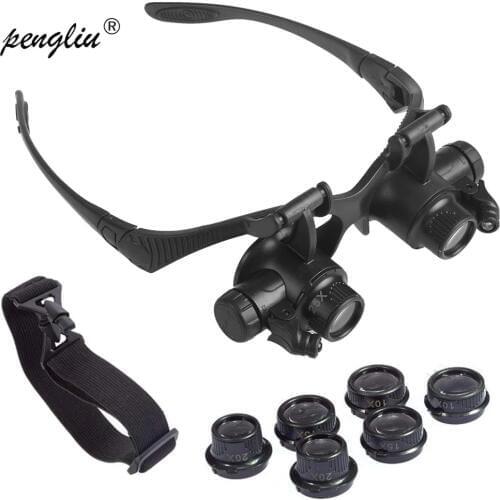 Headband 10X 15X 20X 25X LED Light Glasses Eyeglass Magnifier Watchmaker Jewelry Optical Lens Glass Loupe Magnifying Glass