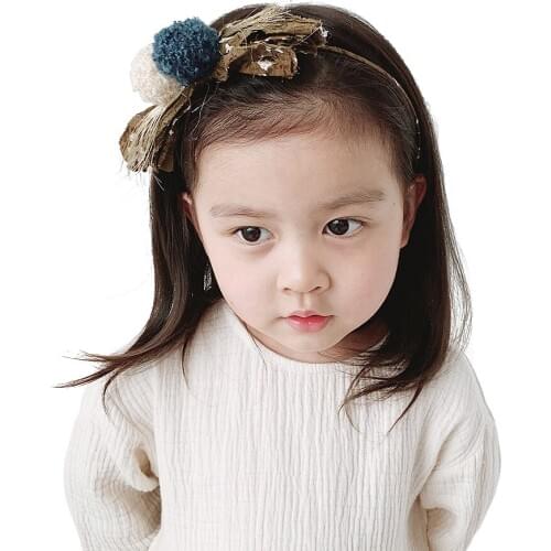New Cute Headband Girl Kids Hair Accessories Korea Handmade Wool Balls Fabrics Bow HairBands Hair Hoop Photo Prop Party Headwear
