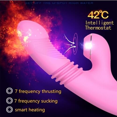 Sex Toy Sucking Vibrator Thrusting Dildo Clitoris Sucker G-spot Massager Masturbator 7 Frequency Heating Magic Wand for Woman