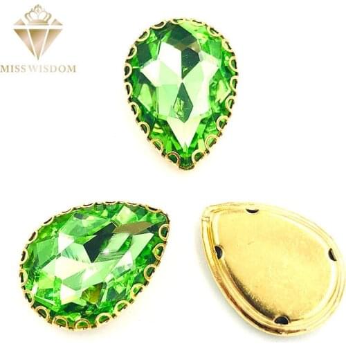 10X14/13x18mm light green water drop gold bottom lacy shape claws glass crystal sew on rhinestones Diy clothing accessories
