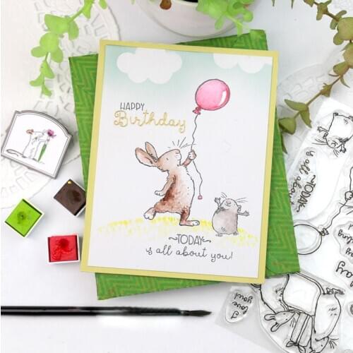 Rabbits And Rats Happy Birthday Dies Corresponding Stamps DIY Scrapbooking Card Album Making Embossing Crafts Stencil 2020
