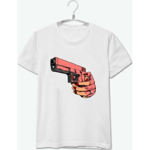 Harajuku gun Print Women Tshirt Cotton Casual Shirt For Lady Whtie Top Tee Big Size Hipster HH503-465