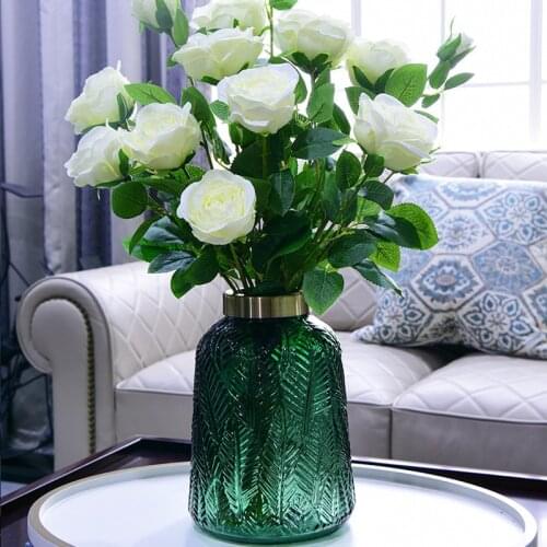 Vintage Dark Green Glass Vase Home Decoration Flowerpots Art Crafts Figurines Household Plants Holder Hydroppnics Desk Decor