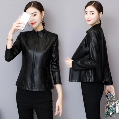 2020 Spring And Autumn New Ladiess Sheep Leather Jacket Genuine Leather Short Stand Collar Zipper Small Jacket Korean Style