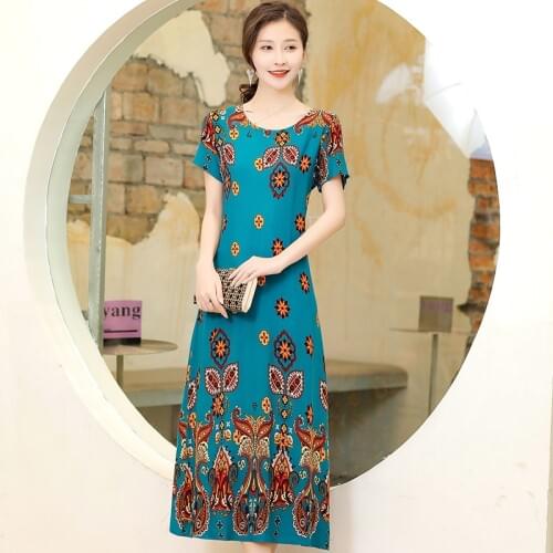 Women summer print dresses Vintage o-neck plus size casual Long Dress Print Boho Beach Dress Sundress Vestidos de festa