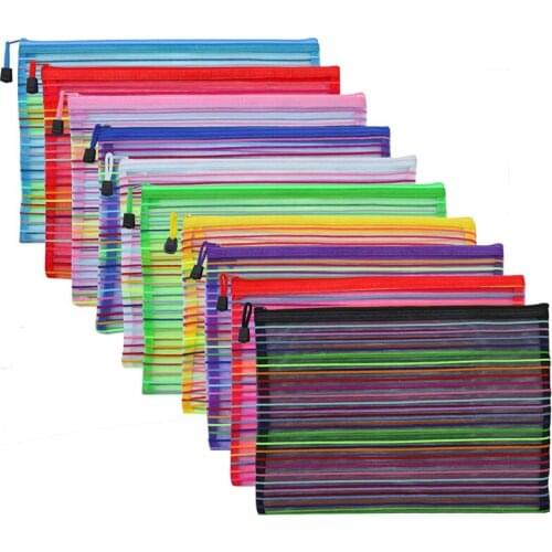 PPYY-10 PCS 10 Colors A4 Zipper Mesh Pouch To Storage Stationery Supplies Cosmetics Travel Accessories
