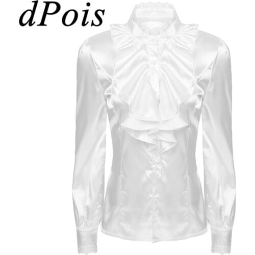 Women Blouses OL Style Feminine Tops Blusas Facux Silk Stand Collar Long Sleeve Lace Ruffle Neck Office Lady Formal Shirt Tops