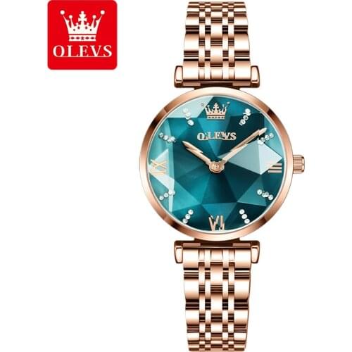 OLEVS Rhombus Glass Green Womens Watches Top Brand Luxury Casual Fashion Quartz Watch Women Waterproof Clock Ladies Wristwatch