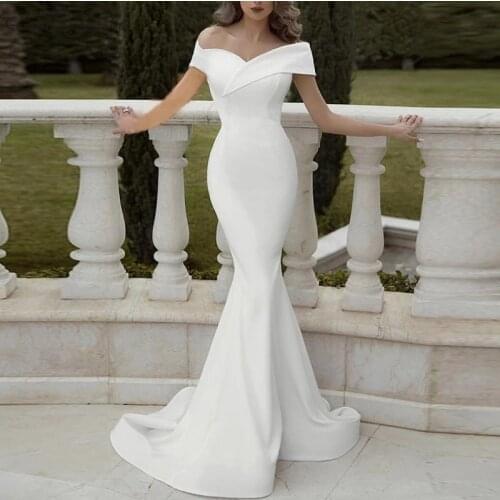 Off Shoulder Simple Wedding Dresses Mermaid Corset Back Elegant Bridal Gowns Bride Dress Plus Size Vestido De Novia 2020