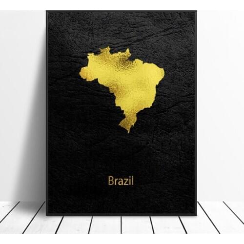 Golden Map Art Brazil Canvas Painting Wall Art Pictures Prints Home Decor Wall Poster Decoration For Living Room
